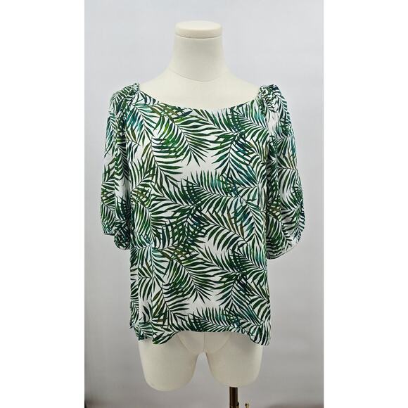 LOFT Green Palm Leaf Blouse - Picture 1 of 6